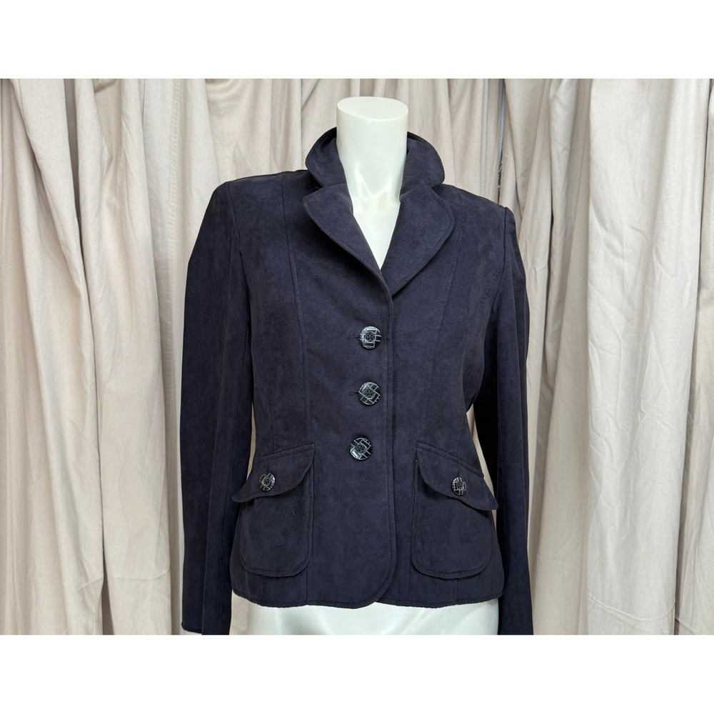 Vintage Studio I Navy Blue Faux Suede Fitted Blazer Jacket Size 8
